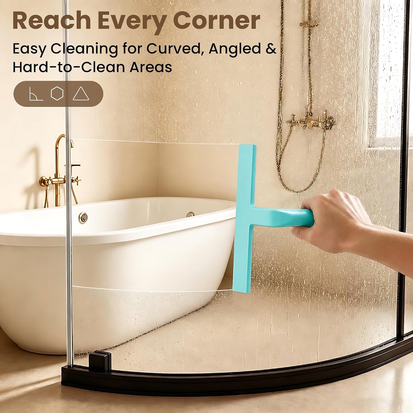 Shower Squeegee for Glass Doors - 10 Inch Bathroom Squeegee with Ergonomic Round Grip, Built-in Hook, Streak-Free No-Squeak Silicone Blade for Shower Glass, Tile Walls, Mirrors & Windows, Black