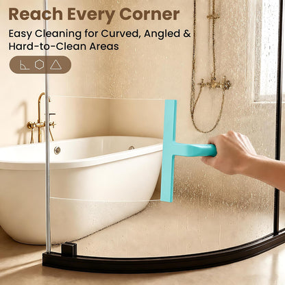 Shower Squeegee for Glass Doors - 10 Inch Bathroom Squeegee with Ergonomic Round Grip, Built-in Hook, Streak-Free No-Squeak Silicone Blade for Shower Glass, Tile Walls, Mirrors & Windows, Black