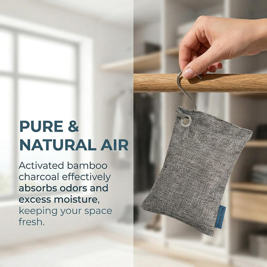 Bamboo Charcoal Air Purifying Bags, Activated Charcoal Odor Absorber & Moisture Eliminator, Natural Air Purifier for Home, Car, Closet, Shoes, Pet Areas, Reusable Charcoal Deodorizer