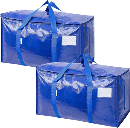 TICONN 4 Pack Extra Large Moving Bags Heavy Duty with Zippers & Carrying Handles, Durable Storage Bags Moving Boxes for Closet Organizers and Storage (4 Pack, Blue)