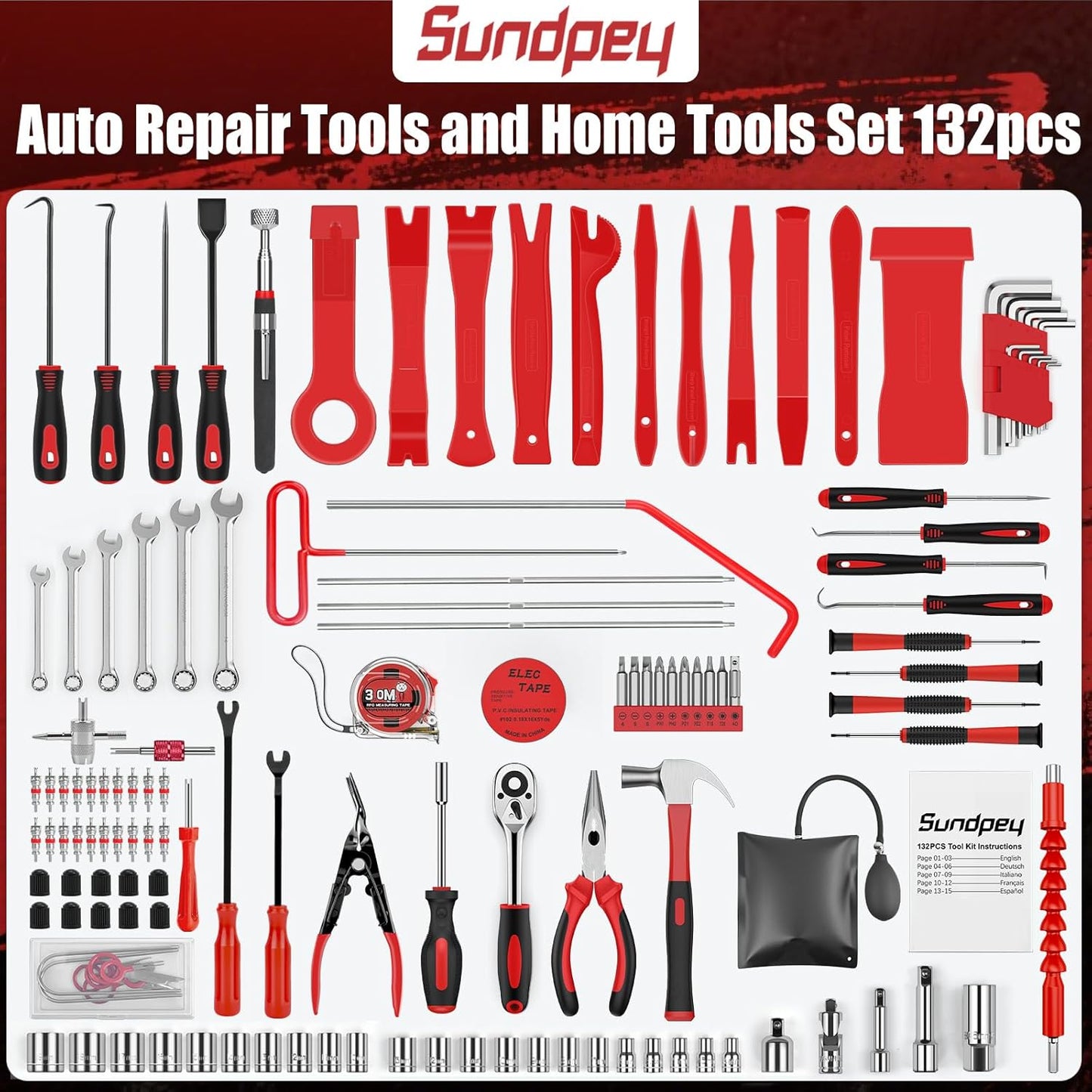 Sundpey Home Tool Kit 257-PCs - Household Basic Repair Tool Set for Men Women - General Hand Mechanic's Tool Set & Screwdriver Set & Wrench Set & Socket & Portable Tool Box Storage Case Blue