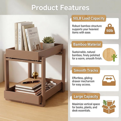 Bamboo Under Sink Organizer Adjustable Height 2 Tier Bathroom Organizer Pull Out Cabinet Storage Kitchen Heave Duty Wood Slide Ou Shelf for Kitchen Bathroom (Black, 2 Packs) (Black, 2 Pack)