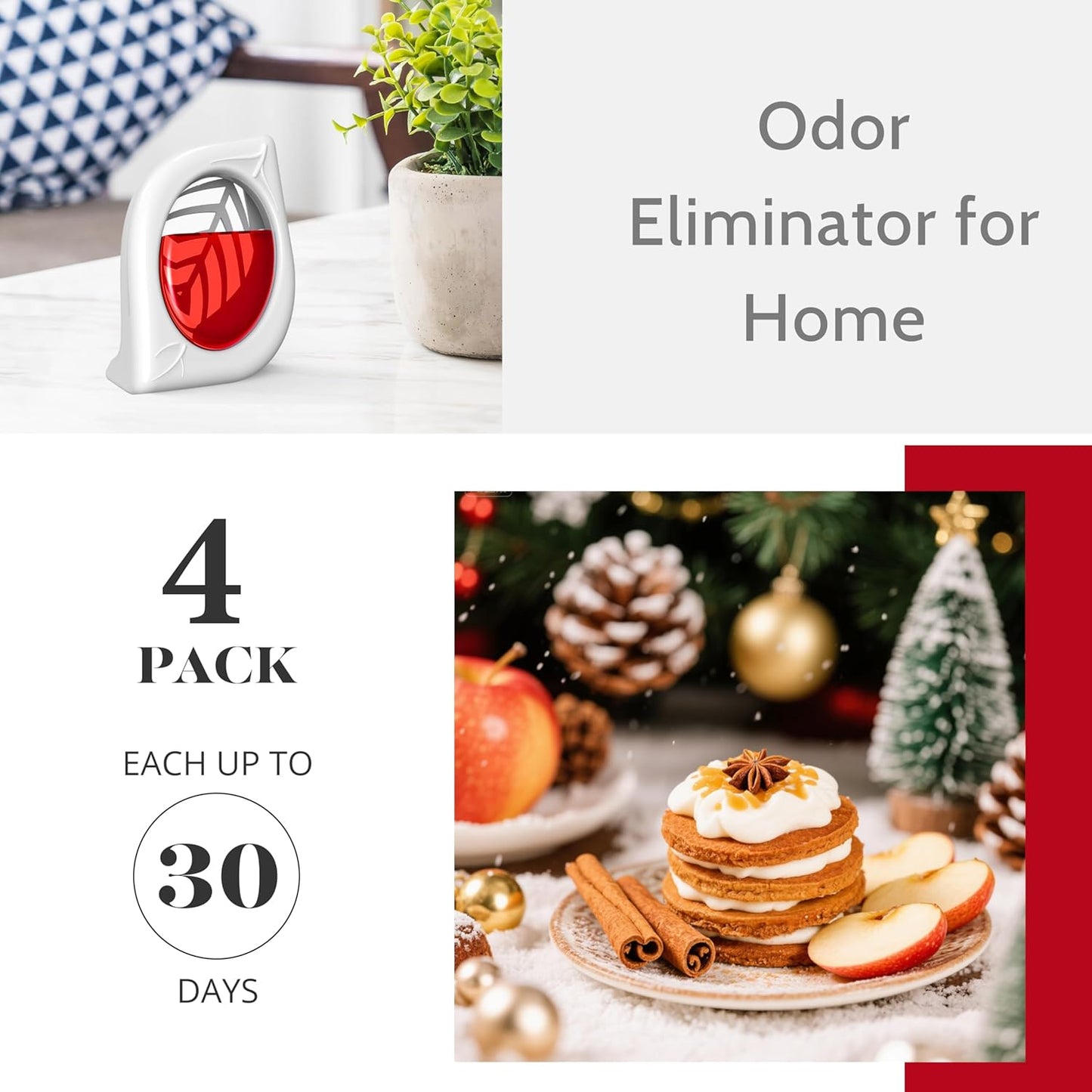 Air Freshener for Home, 4 Pack, Eucalyptus & Mint, Odor Eliminator for Small Area Closets Bathroom Pets Strong Odor, Up to 120 Days