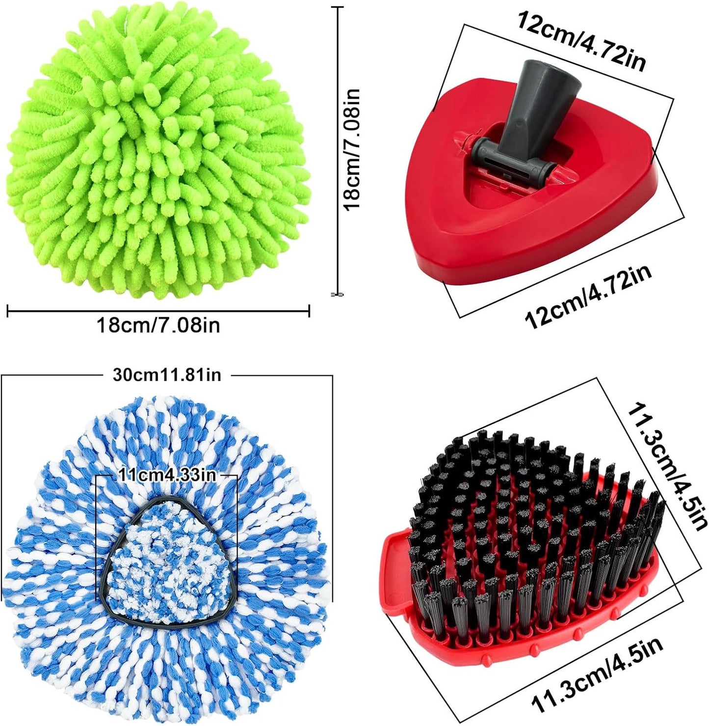 Mop Heads for O Cedar RinseClean 2 Tank Spin Mop System, 3 Microfiber Mop Head Refills and 3 Chenille Mop Pads,1 Scrub Brush, and 1 Mop Base with Mop Handle Set Combo