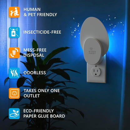 Indoor Electric Fly Trap (2-Pack) – Plug-in Insect Catcher with 4 Glue Cards for Fruit Flies, Gnats, Moths & Mosquitoes – Safe Pest Control for Home Use