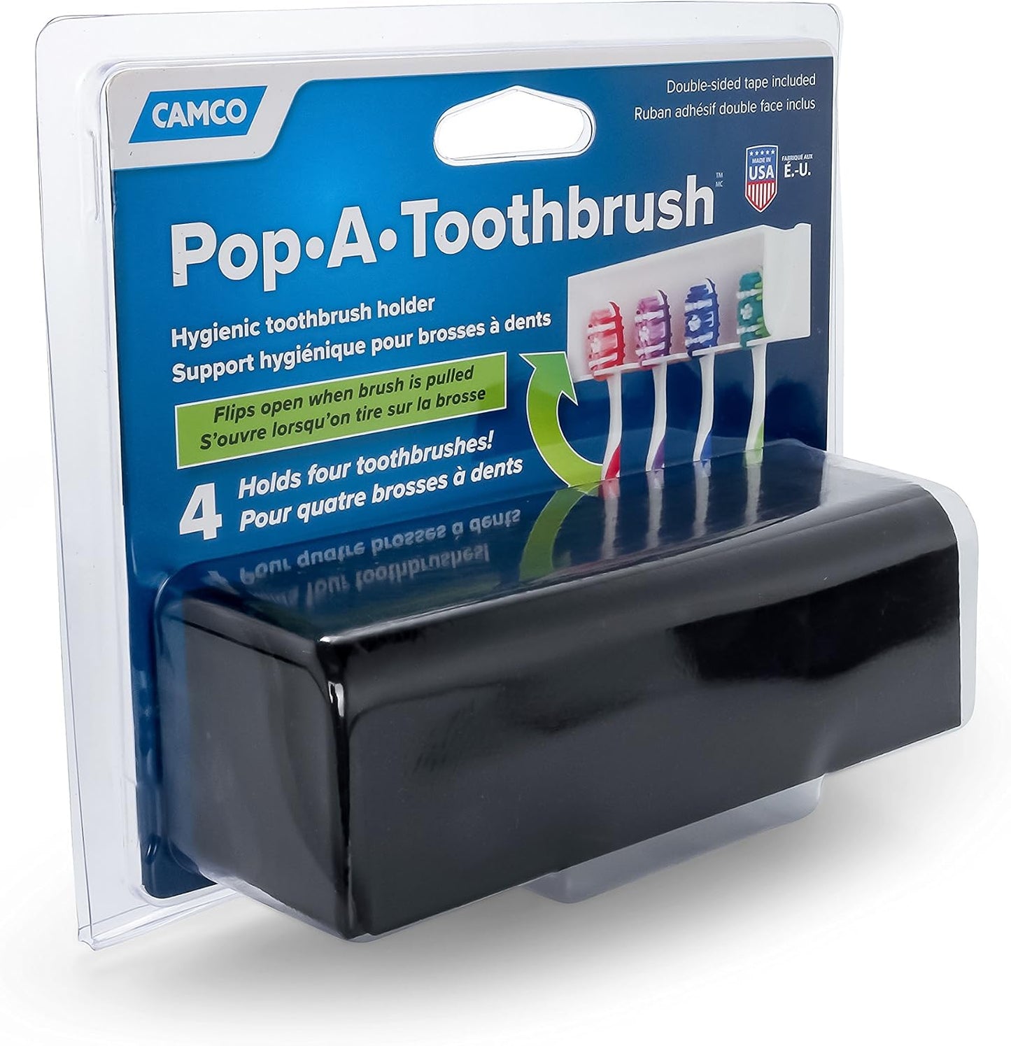 Camco Pop-A-Toothbrush, Hygienic Toothbrush Holder, Holds 4 toothbrushes, Black (57207)