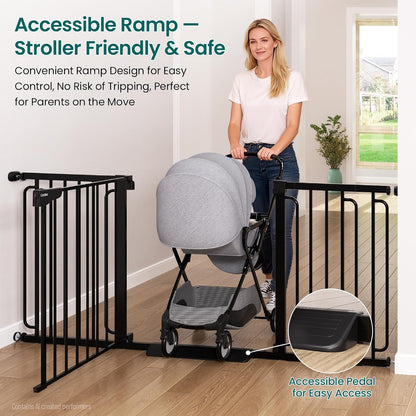 Cumbor 30-46" Baby Gate for Stairs, Mom's Choice Awards Winner-Auto Close Dog Gate for The House, Gifts for Mom, Easy Install Pressure Mounted Pet Gates for Doorways, Black