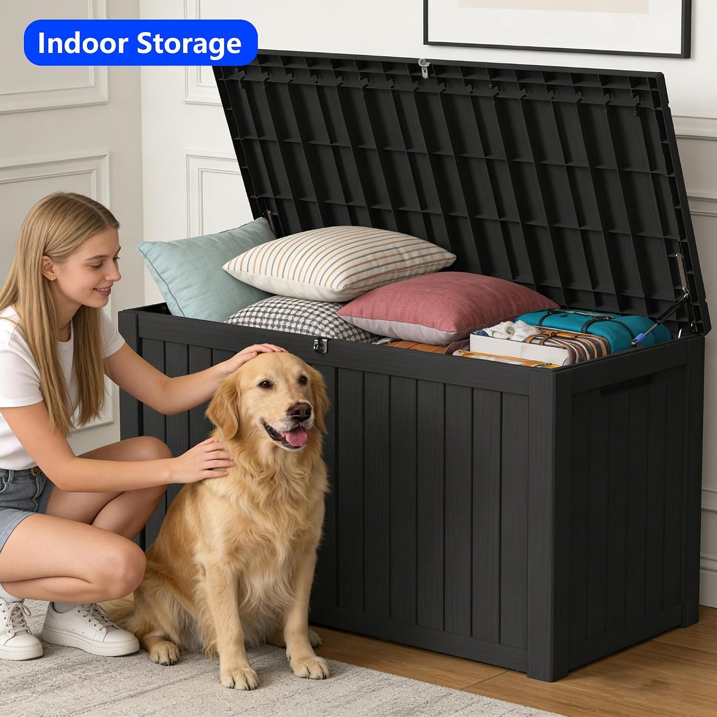 320 Gallon Outdoor Storage Box Resin Deck Box All Weather Waterproof Large Lockable Storage Container Deck Box for Patio Furniture, Garden Tools, Lockable, Black