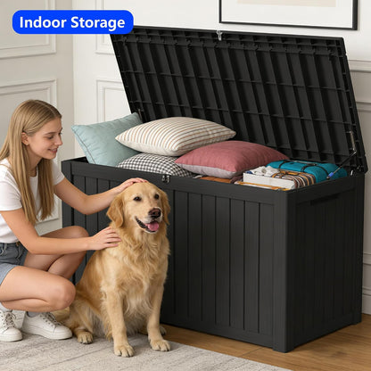 320 Gallon Outdoor Storage Box Resin Deck Box All Weather Waterproof Large Lockable Storage Container Deck Box for Patio Furniture, Garden Tools, Lockable, Black