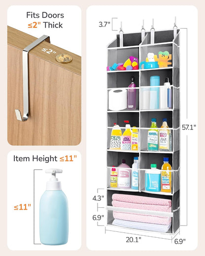 ULG Over the Door Organizer, 5-Tier Extra Large Hanging Storage with 10 Mesh Pockets, 100 lbs Capacity, Heavy Duty Door Organizer for Closet, Bedroom, Nursery Storage, Beige