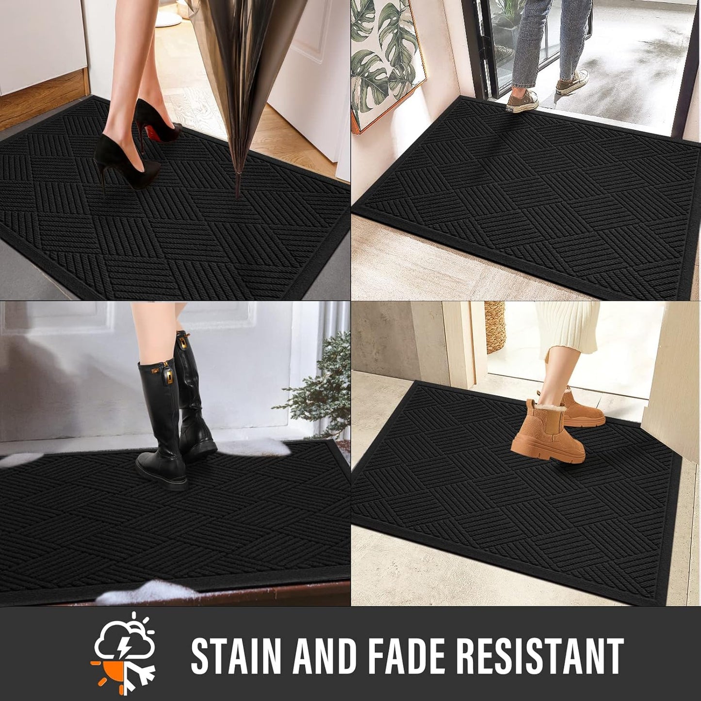 HIYARD Sturdy Front Door Mat, Absorbent Muddy Dirt Resist Welcome Door Mats Outdoor Indoor, Stain and Fade Resistant, Non-Slip Rubber Backing Low Profile Doormat for Entryway, 30×17, Beige