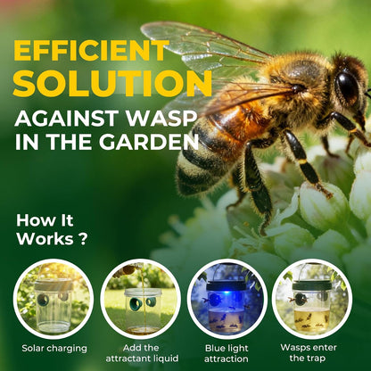 Wasp Traps Outdoor Hanging 4 Packs, Solar Powered Hornet Catcher for Outside Patio Backyard Camping, New Upgrade Carpenter Bee Insect Yellow Jacket Trap with LED Light
