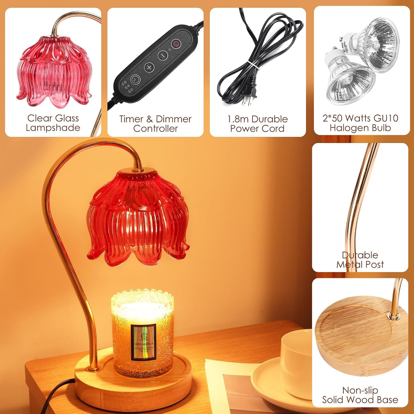 Flower Candle Warmer Lamp with Timer & Dimmer - Fits All Jar Scented Candles - Christmas & Mother's Day Gift for Women，Mom，Her