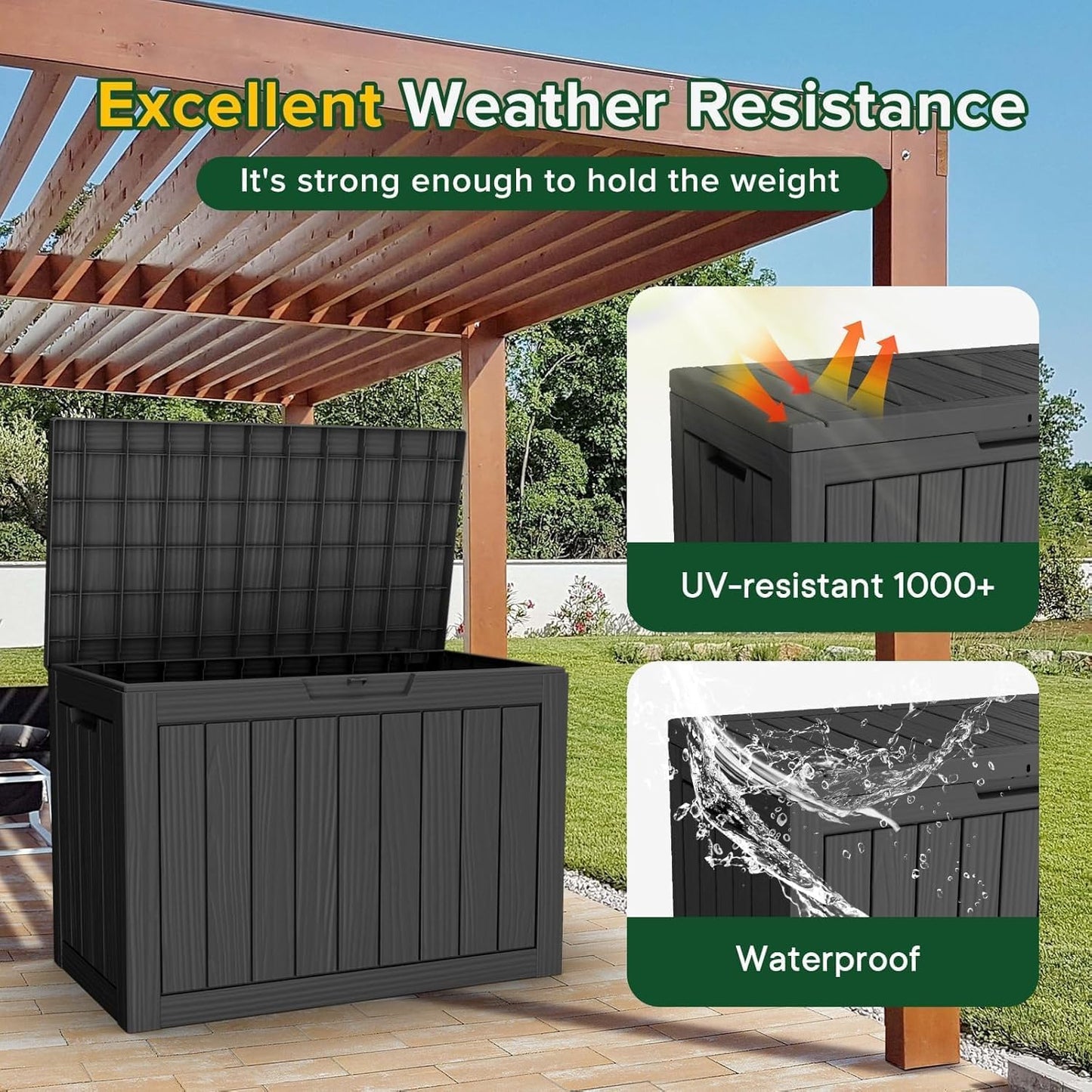 EasyUp 35 Gallon Outdoor Storage Box, Outdoor Deck Boxes for Garden Tools Equipment,Cushions and Patio Storage,Lockable and Resin,Easy to Install(Black)