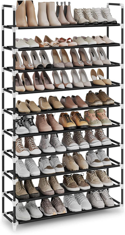 SONGMICS Shoe Rack, 10-Tier Shoe Shelf, Shoe Storage Organizer, 11 x 17.7 x 68 Inches, Metal Frame, Non-Woven Fabric Shelves, for Entryway, Bedroom, Black ULSH010B02