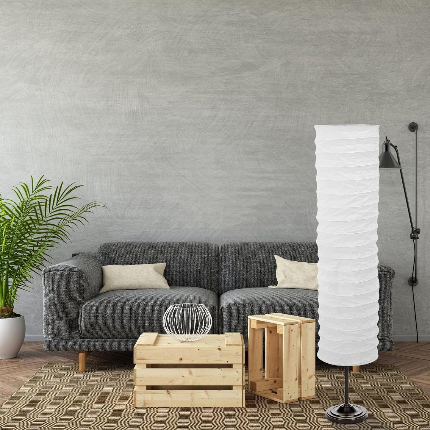 Paper Floor Lamp Shade Replacement Foldable Standing Nordic Style Light Cover Long Rice Paper Chandelier Protector for Home Hotel Bedroom White