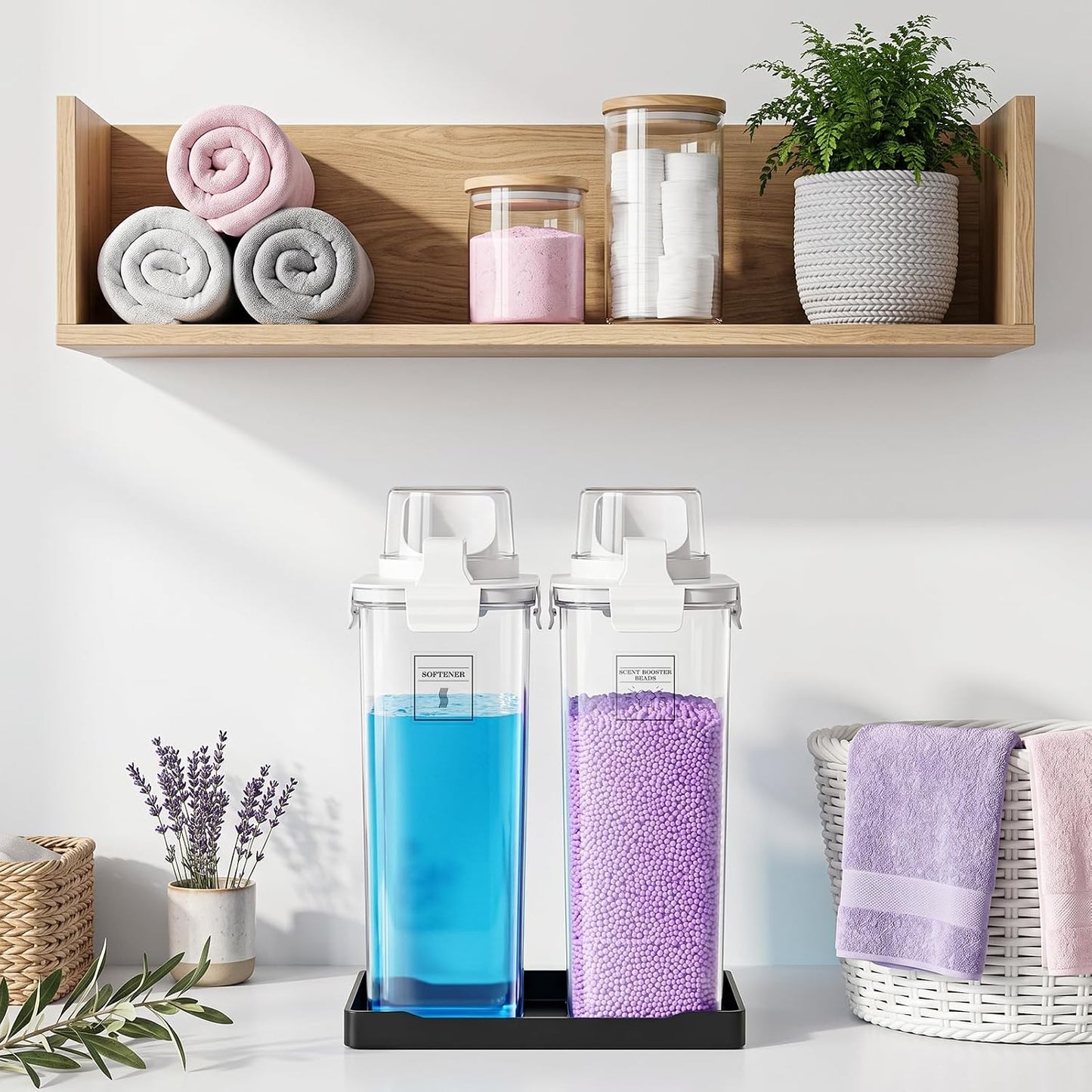 Laundry Detergent Dispenser for Laundry Room,94oz Fabric Softener Dispenser,Liquid Laundry Detergent Container,Laundry Detergent Organizer for Laundry Room Organization with 6 Labels,2 Pack