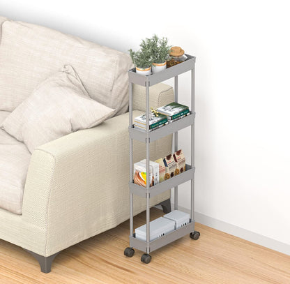 Sooyee 3 Tier Rolling Cart with Wheels, Slim Storage Cart, Under Desk Narrow Rolling Utility Cart Storage Organizer for Office Bathroom Kitchen Laundry Room Narrow Places, White, Plastic and Metal
