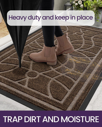 DEXI Front Door Mat Outside Entrance, Heavy Duty Non Slip Low Profile Doormat for Entryway, Trap Dirt and Moisture Welcome Mats, Easy Clean, Patio, Garage, 3x2, Blue