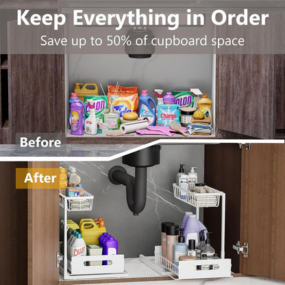 Ceetug Slide Out Under Sink Organizers and Storage, Black, 1 Pack | 2 Tier, Sturdy Metal, Cabinet Organizer, for Kitchen Bathroom