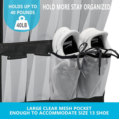 Over The Door Shoe Organizer with 24 Large Breathable Mesh Pockets Sturdy Closet Door Shoe Storage Holder Hanging SimpleHouseware Men Women Kids Shoe Holder for Rack (Black)