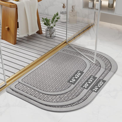 YDKGL Ultra Thin Bathroom Rugs Mat Quick Dry Absorbent Non Slip Bath Mat Bath Mats for Bathtub Mat Bathroom Carpet Fit Under Door Washable Floor Rubber Half Round Bath Rugs Grey 16x24