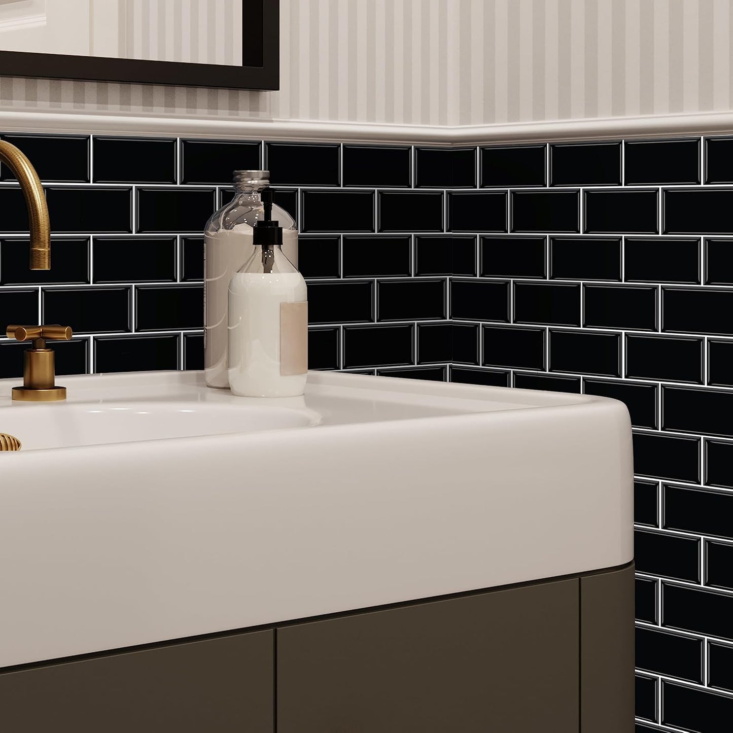 WALPLUS 20 Sheets Peel and Stick Kitchen Backsplash Tile Stickers Self Adhesive Stick on Subway Tile 12" x 6" Bathroom Splashback Water Heat Resistant 3D Wall Tiles Pure White Gray