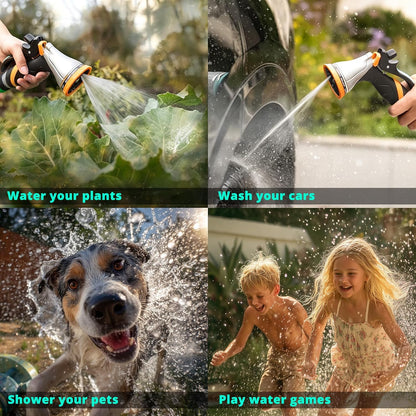 QUOBAS Metal Garden Hose Nozzle, Heavy Duty Water Hose Sprayer, Leak Proof | 10 Pattern Water Nozzle with Rubber Gasket, Garden Sprayer for Watering Plants, Washing Cars, Pet Shower, Blue