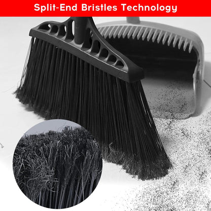 Tiumso Heavy Duty Angle Broom - 55" Adjustable Iron Handle with Stiff Bristles - Commercial-Grade Indoor/Outdoor Broom for Garage, Patio, Kitchen, Sidewalk & Concrete Cleaning (Black & Red)