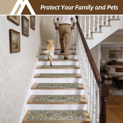 COSY HOMEER Stair Treads for Wooden Steps Non Slip Washable 8" X 30" 4pcs | Self Adhesive,Peel and Stick,Soft Carpet Stair Treads for Kids,Elder,Pet,Residue Free,Reusable Stair Runner,Multi-Surface Use