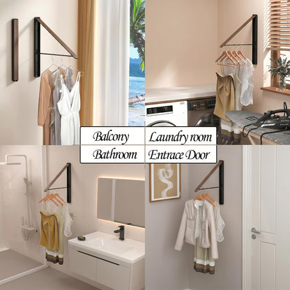 Dr.DJ Clothes Drying Rack Wall Mounted, Retractable & Foldable Clothes Hanger for Laundry Room Organization and Storage, Clothes Hanger Rack for Dorm, Closet, Balcony, Laundry Room(1P, Metal, Black)