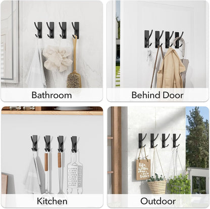 pickpiff White Self Adhesive Coat Hooks for Hanging: 13LB Extra Strong Stainless Wall Hook for Towel, Utensil, Backpack, Hat, Sturdy Metal Hanger for Bathroom, Kitchen, Door, 4-Pack