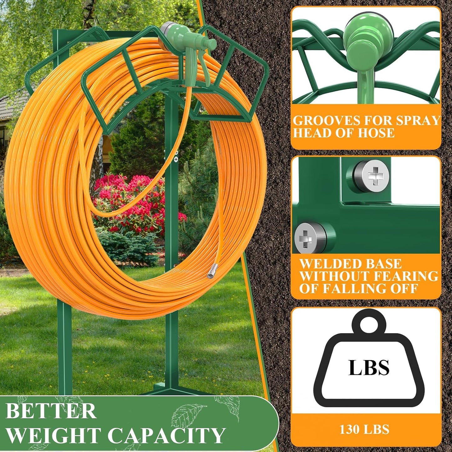 Qatsrin Super Stable Garden Hose Holder, Detachable Water Hose Holders Stand Holds 160-Feet Freestanding Hose Storage Hanger Rack for Outside Yard Lawn Farm (Black)