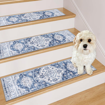 OJIA Stair Treads Non Slip for Wooden Steps Indoor 15PCS Carpet Stair Treads, Rubber Backing Stair Carpet Treads, Residue Free 8"x30" Staircase Step Treads Edging Stair Rugs for Kids & Pets, Gray