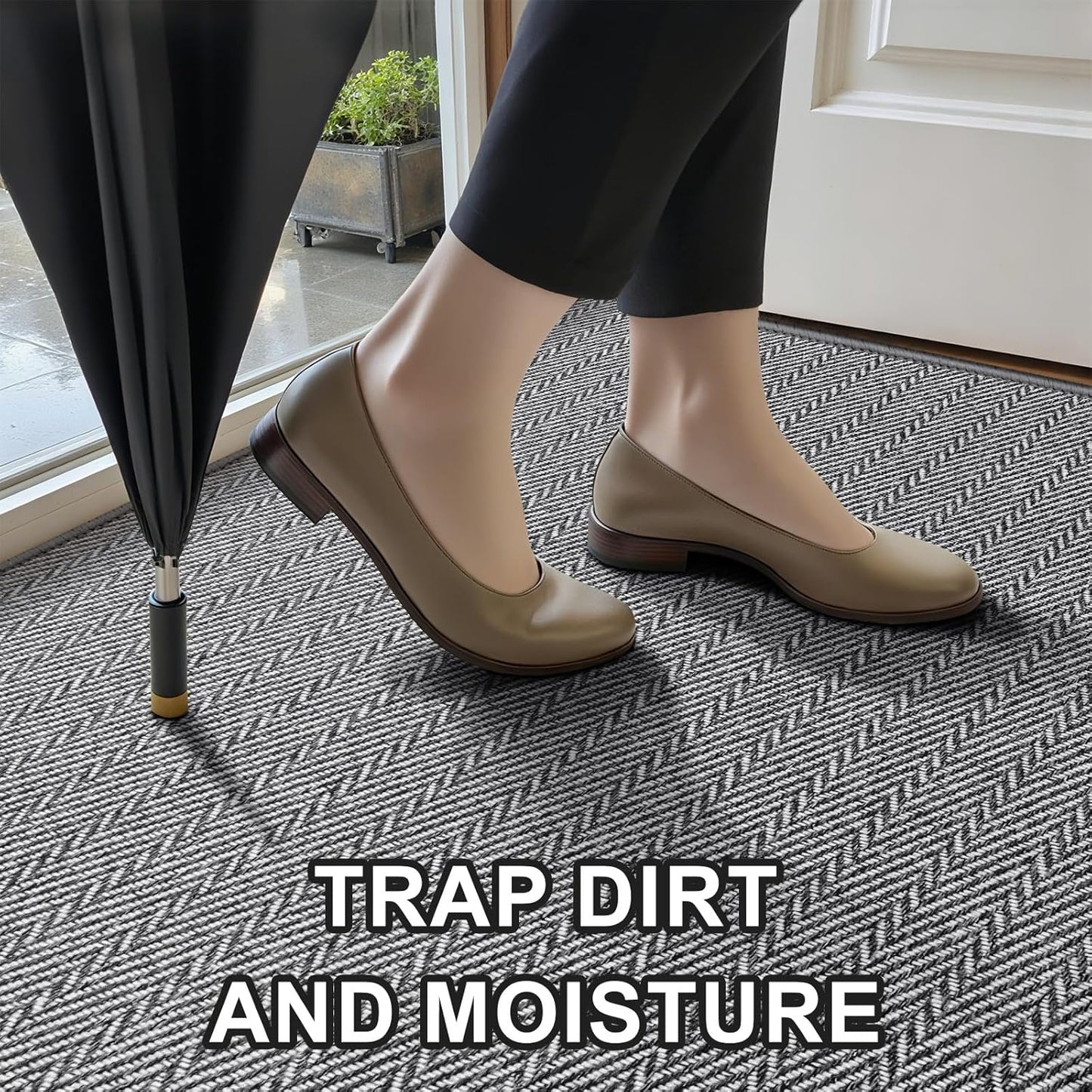 Ultra Thin Door Mat Indoor Entrance 17"x29", Low-Profile Indoor Door Mat, Non Slip Entry Mat Rubber Backing Unique Herringbone Design Inside Doormat Dirt Trapper Entryway Mats, Beige