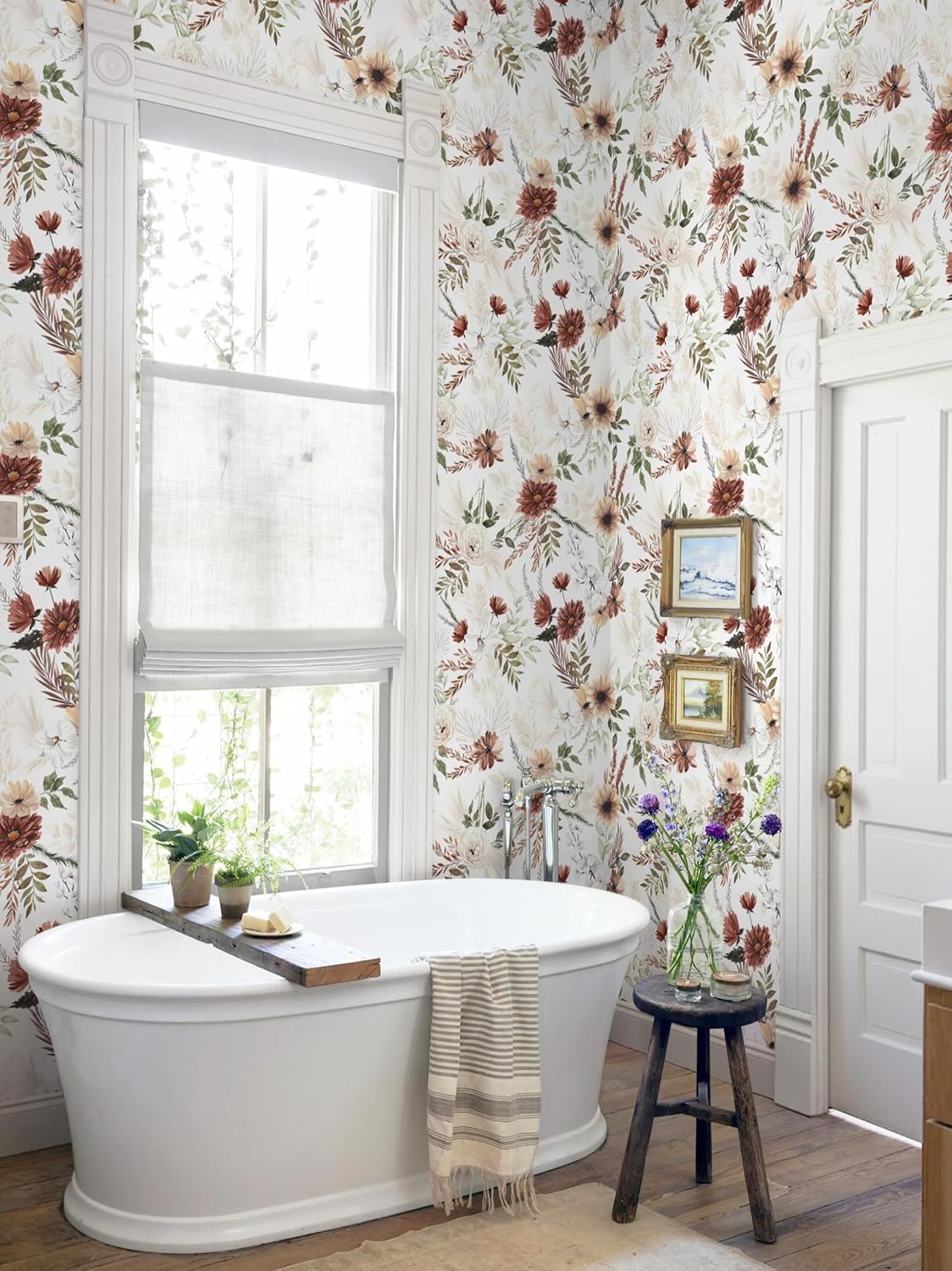 Dimoon 17.3''x78.7'' Peel and Stick Wallpaper Floral Cute Contact Paper Vintage Village Country Cottage Wallpaper Farmhouse Yellow Beige Renter Friendly Geometry Waterproof Embossed Kitchen Bedroom