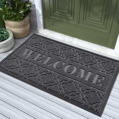 Yimobra Welcome Mat Outdoor Indoor, All-Weather Waterproof Front Door Mat Outside Entrance, Non-Slip Low Profile Porch Patio Doormat, 29.5x17, Black
