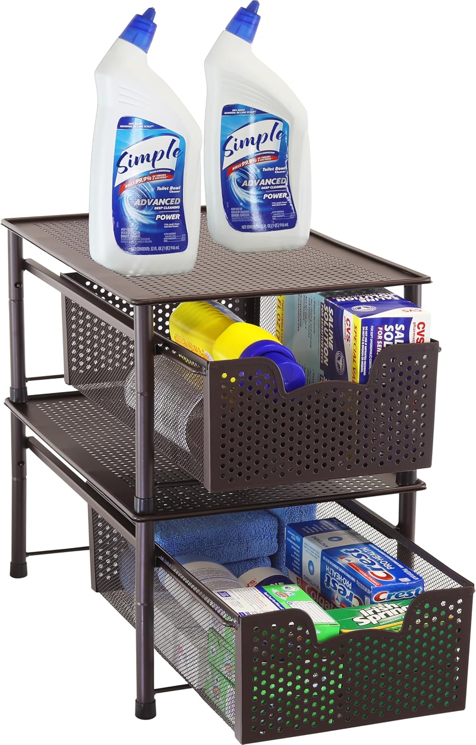 Simple Houseware Stackable 2 Tier Sliding Basket Organizer Drawer, White