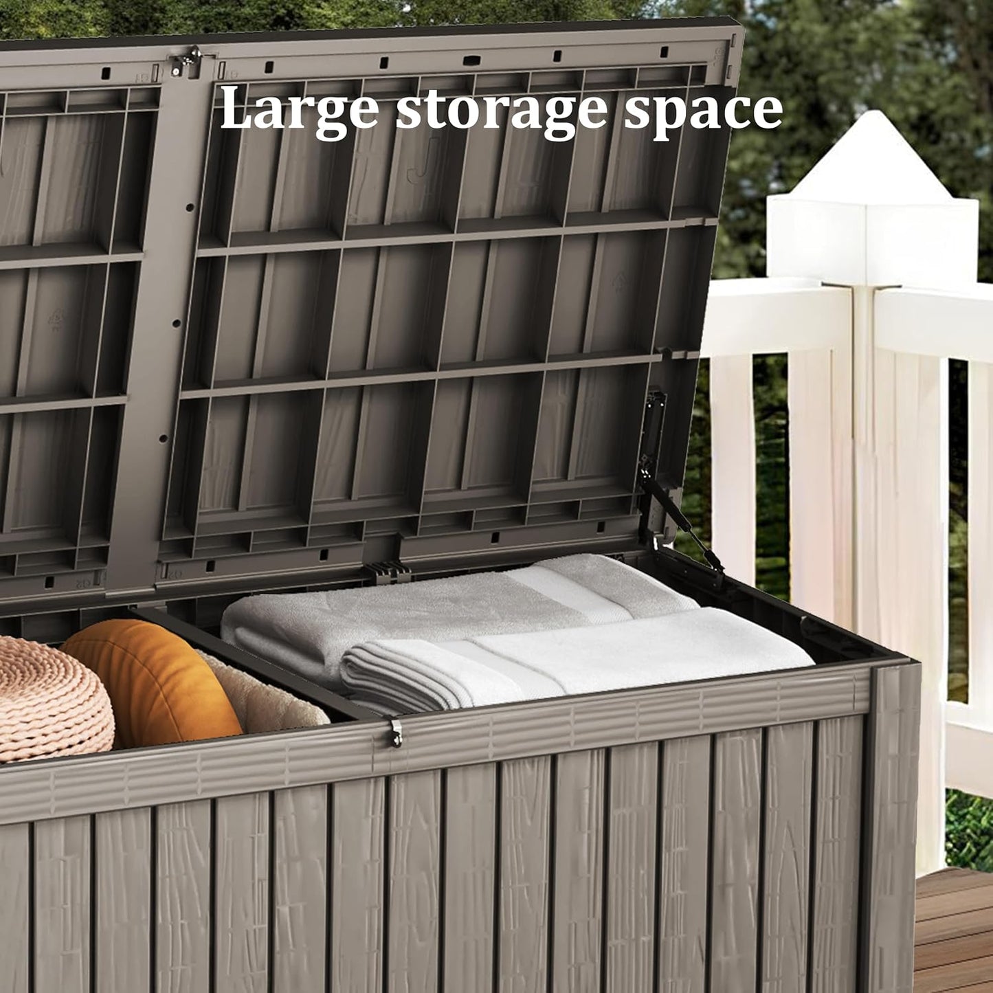 320 Gallon Outdoor Storage Box, Extra Large Waterproof Resin Deck Box with Lockable Lid Storage Bin for Patio Furniture Cushion, Garden Tools, Pool Accessories, UV-Resistant Outside, Black