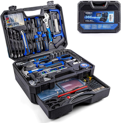 URASISTO 366 Piece Home Repair Tool Kit, Auto Repair Tool Set, General Home Toolbox Storage Case with Drawer, General Household Tool Kit
