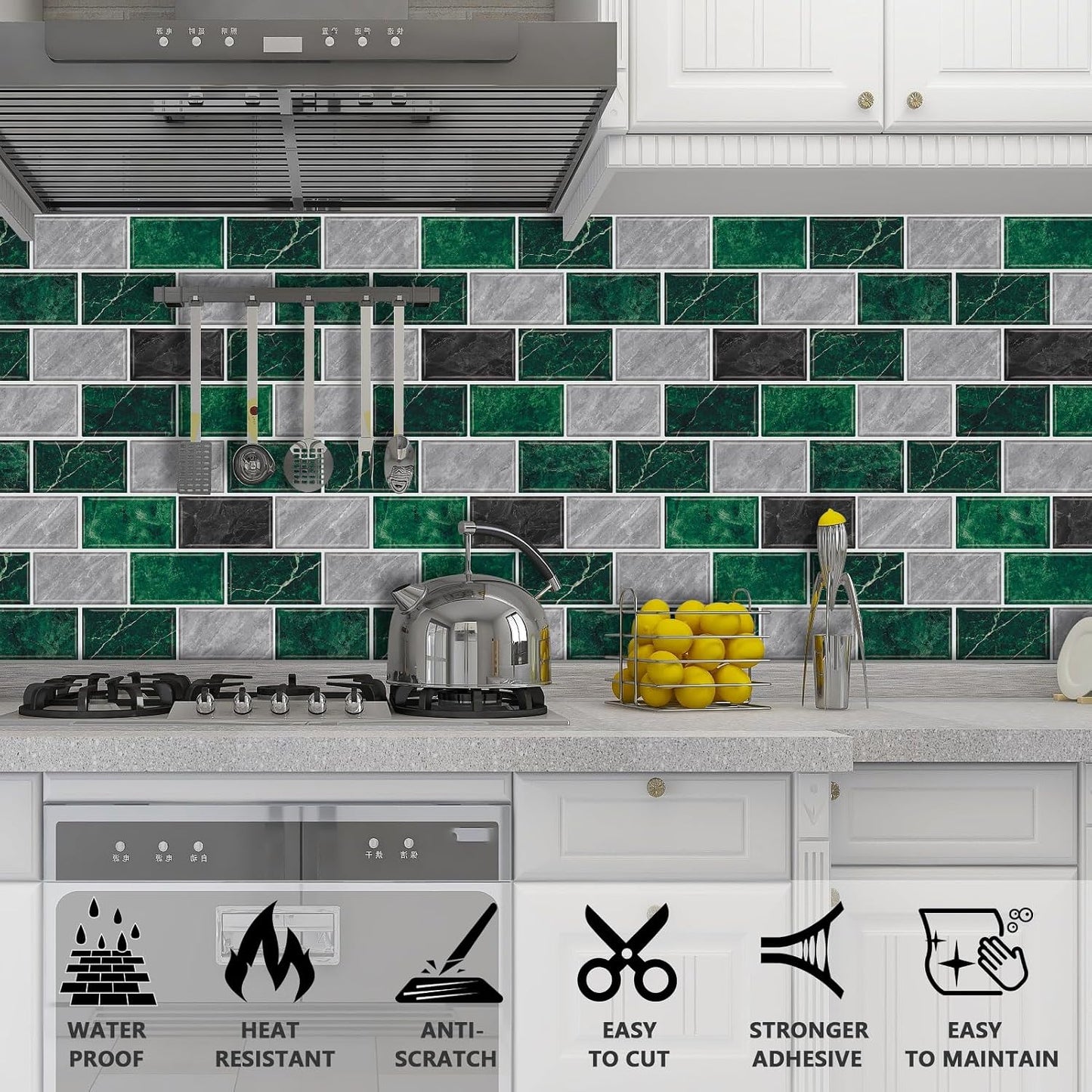 URCOLOR 10-Sheet Stick on Backsplash for Kitchen,12"x12" Peel and Stick Self Adhesive Wall Tiles Back Splashes for Bathroom Brown Marble Look