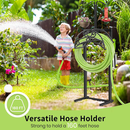 TomCare Garden Hose Holder Upgraded Water Hose Holder Heavy Duty 4 Spikes Hose Hanger Holds 160 Feet Hoses Stable Freestanding Hose Storage Organizer for Outside Yard