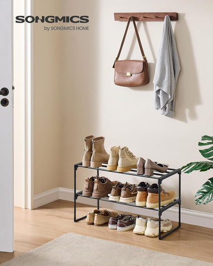 SONGMICS Shoe Rack, 6-Tier Shoe Organizer, Metal Storage Shelf, Upright or Upside Down, for 24-30 Pairs, Stackable, for Entryway, 11.8 x 36.2 x 42.7 Inches, Black ULSA306BH01
