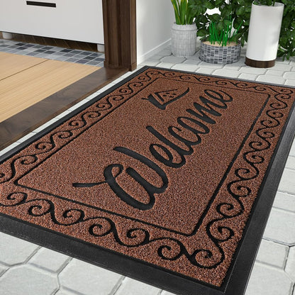 Yimobra Welcome Mat, Heavy Duty Sturdy Door Mats for Home Entrance Outdoor Indoor, Front Doormat for Outside Patio Floor Entry Porch Garage Office, Waterproof, Low Profile, 29.5x17, Black Grey