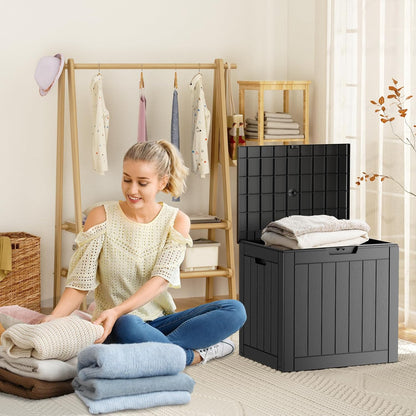 PatioZen 100 Gallon Resin Deck Box, Lockable Patio Outdoor Storage Box for Furniture, Garden Tools and Tools Storage, Waterproof Outside Storage Boxes - Black