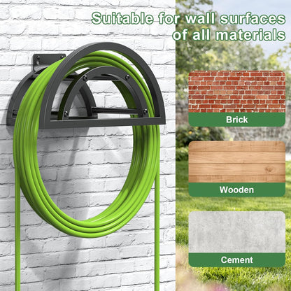 OLV Hose Holder Wall Mount, Outdoor Water Hose Holder Holds 125-ft Hose, Heavy Duty Metal Detachable Hose Hanger Reel Storage Organizer, Hose Rack for Outside Garden Lawn Yard Farm, Black
