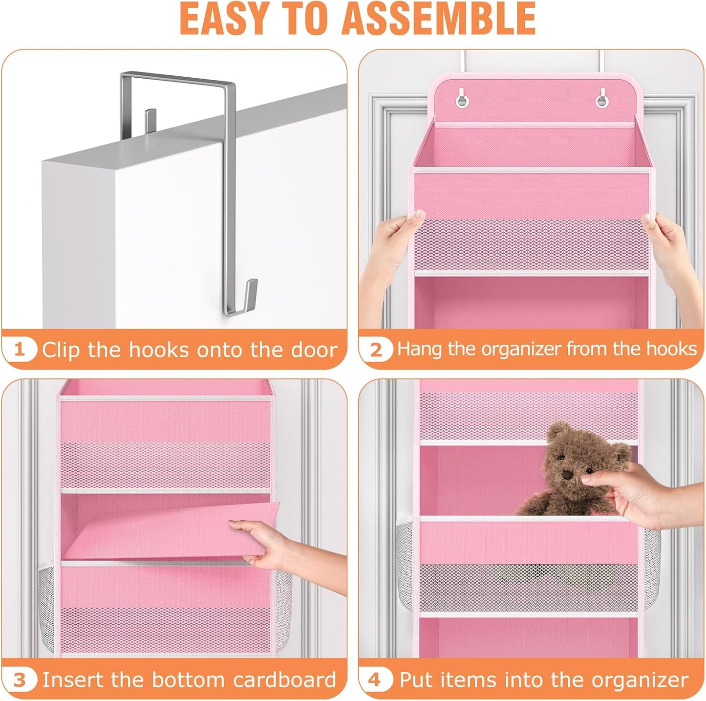 WISELIFE Over The Door Organizer Storage 4 Shelves Large Capacity Hanging Bedroom Storage Solution with 6 Side Pockets for Dorm Bathroom Pantry Nursery and Baby Essentials Holds up to 40 Lbs (Black)