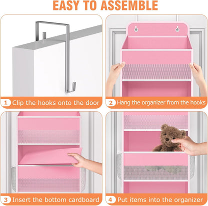 WISELIFE Over The Door Organizer Storage 4 Shelves Large Capacity Hanging Bedroom Storage Solution with 6 Side Pockets for Dorm Bathroom Pantry Nursery and Baby Essentials Holds up to 40 Lbs (Black)