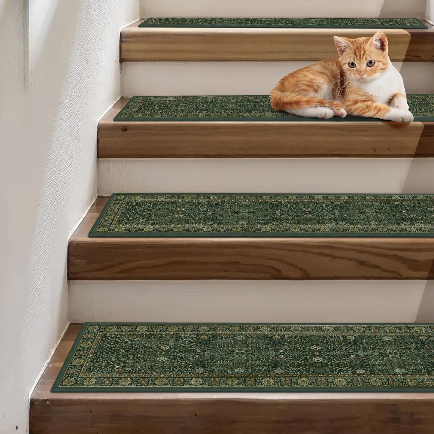 sarben Non Slip Stair Treads for Wooden Steps 15PCS - 8"x30" Indoor Safety Carpet, Edging Mats with TPE Adhesive Backing, Pet and Elderly Friendly Stair Rugs (Taupe) - Colors B