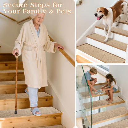 Stair Treads for Wooden Steps 15 PCS - 8’’ x 30’’, Non Slip Stair Runner, Machine Washable Stair Rugs Strips for Kids Pets and Elderly, Indoor Carpet for Stairs (Grey)